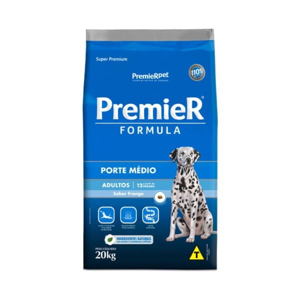 Ração Premier Fórmula para Cães Adultos de Raças Médias Sabor Frango - 20kg