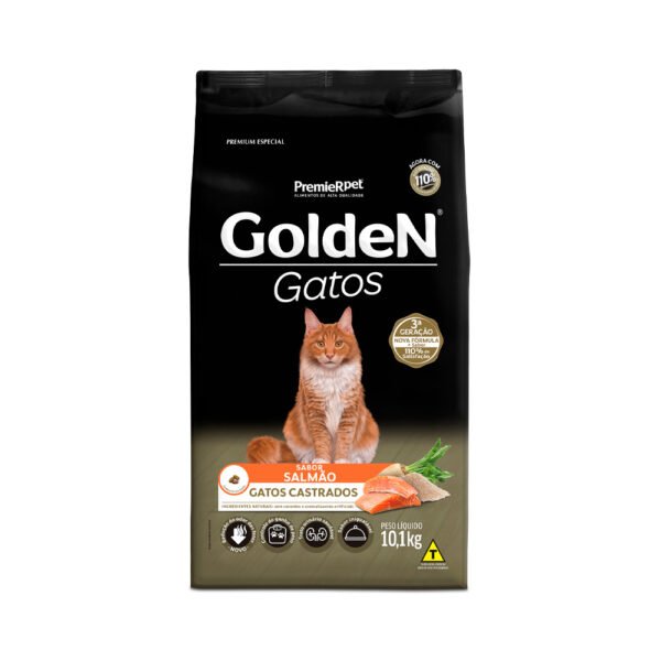 Ração Golden para Gatos Adultos Castrados Sabor Salmão 10,1 kg