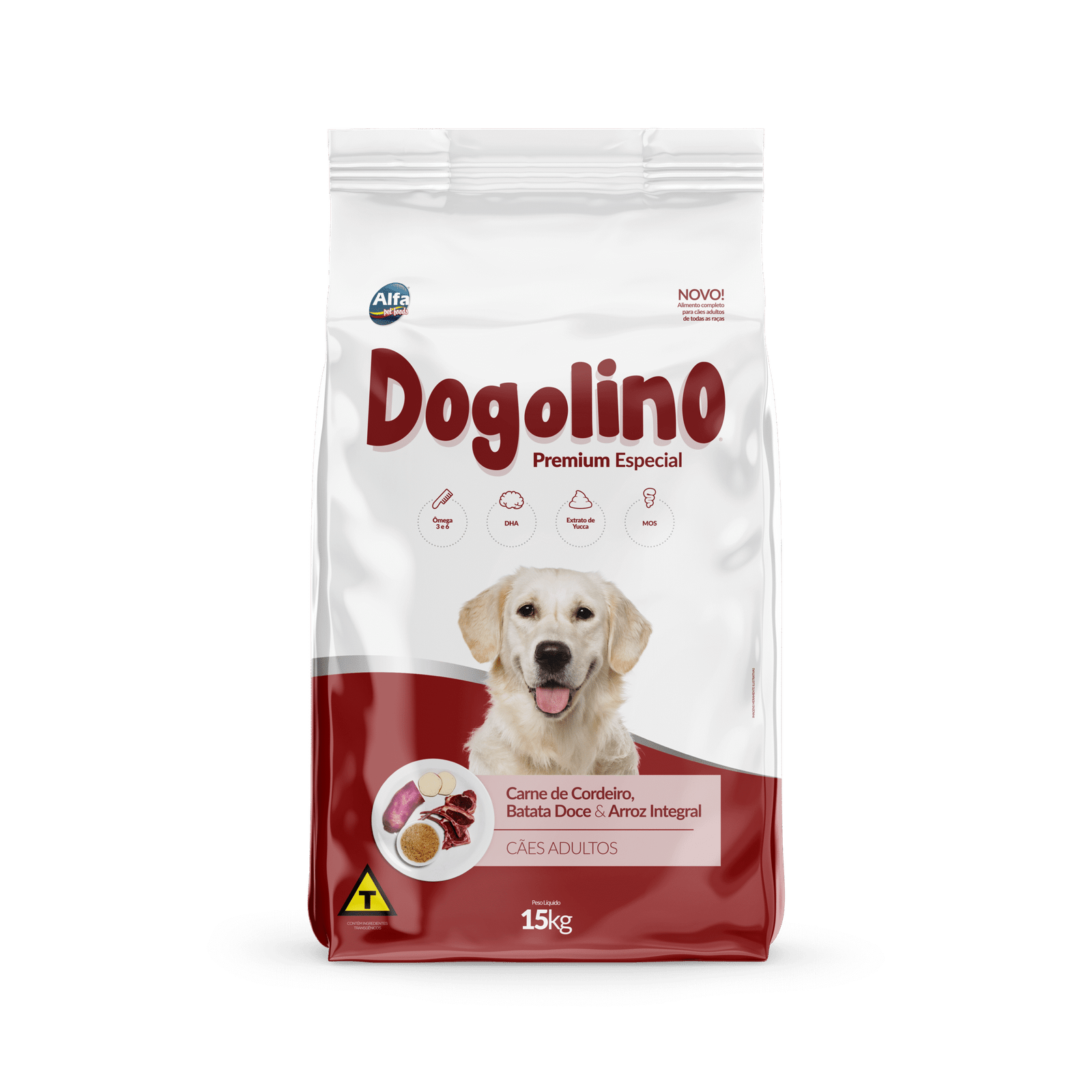 Ração Dogolino Adulto Cordeiro, Batata Doce e Arroz, Premium Especial 15 kg-Prot 23%