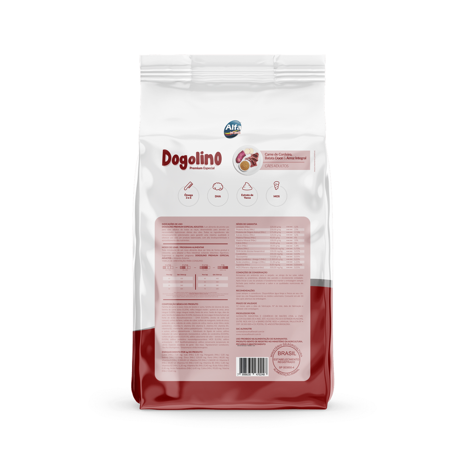 Ração Dogolino Adulto Cordeiro, Batata Doce e Arroz, Premium Especial 15 kg-Prot 23% - Imagem 3