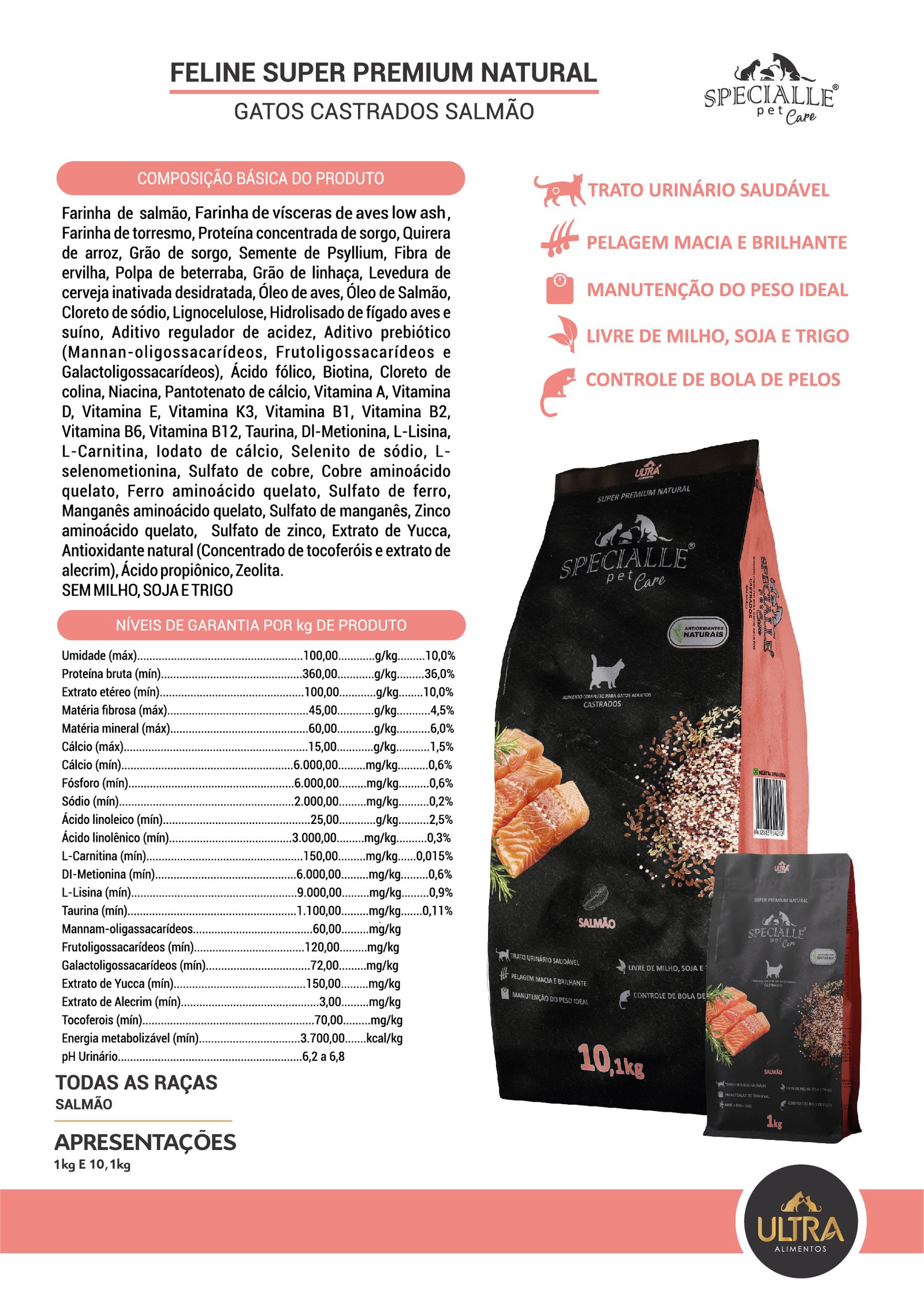 Ração Specialle Gatos Castrados Salmão e Arroz – Super Premium Sem Transgênicos 10,1 kg - Imagem 2
