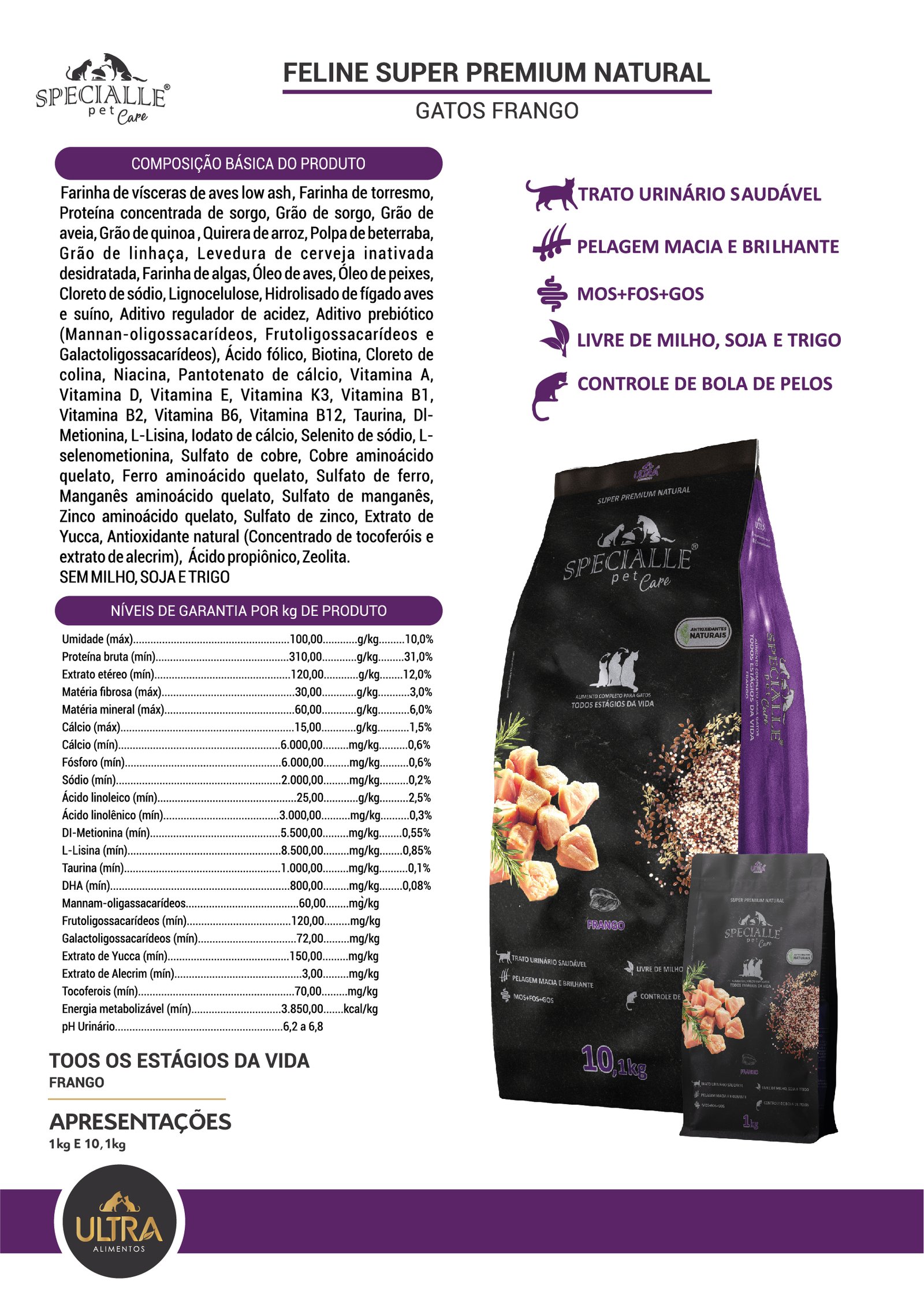 Ração Specialle Gatos Frango e Arroz – Todos os Estágios – Super Premium Sem Transgênicos 10,1 kg - Imagem 2